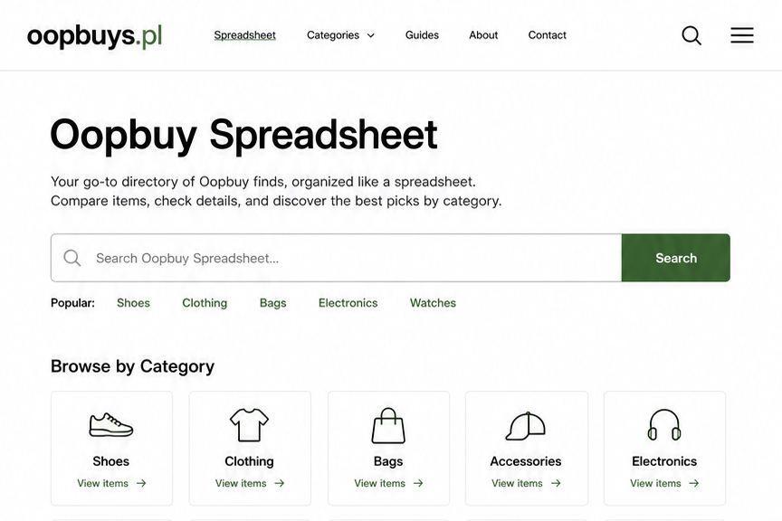 Oopbuy spreadsheet directory preview